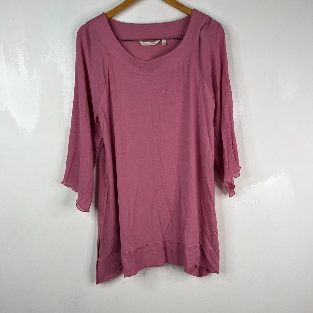 Soft Surroundings Blouse Top Tunic Womens Sz L Pink Long 3/4 Sleeve